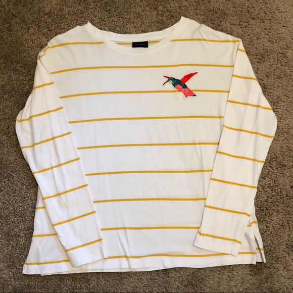 Long Sleeve Striped Tee w/stitched Humming Bird - Picture 1 of 1